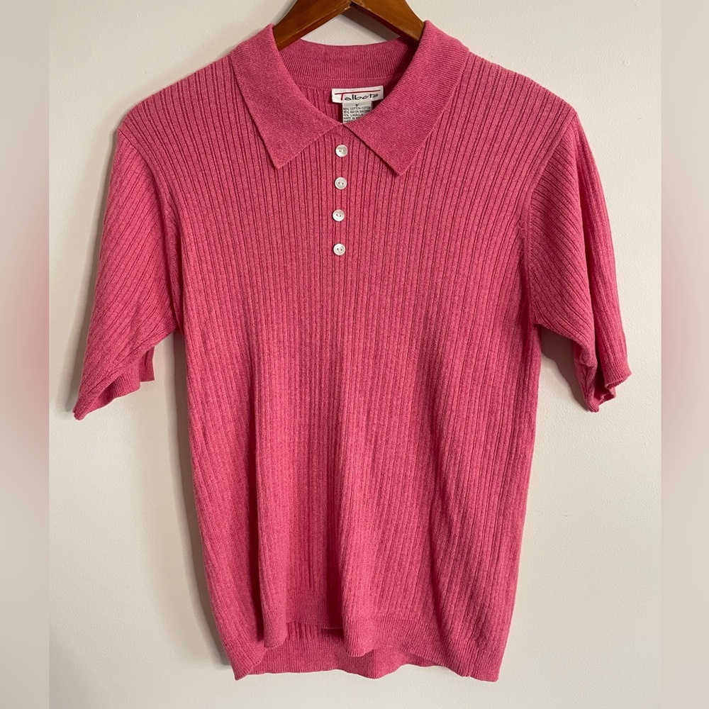 Talbots Vintage NWT Sz S Knit Polo Shirt Pink Cotton Linen Preppy Retro 90s